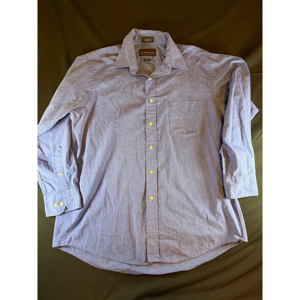 Vintage Barrington Blue Solid Men's LS Button Up Dress Shirt, 16.5 32/33